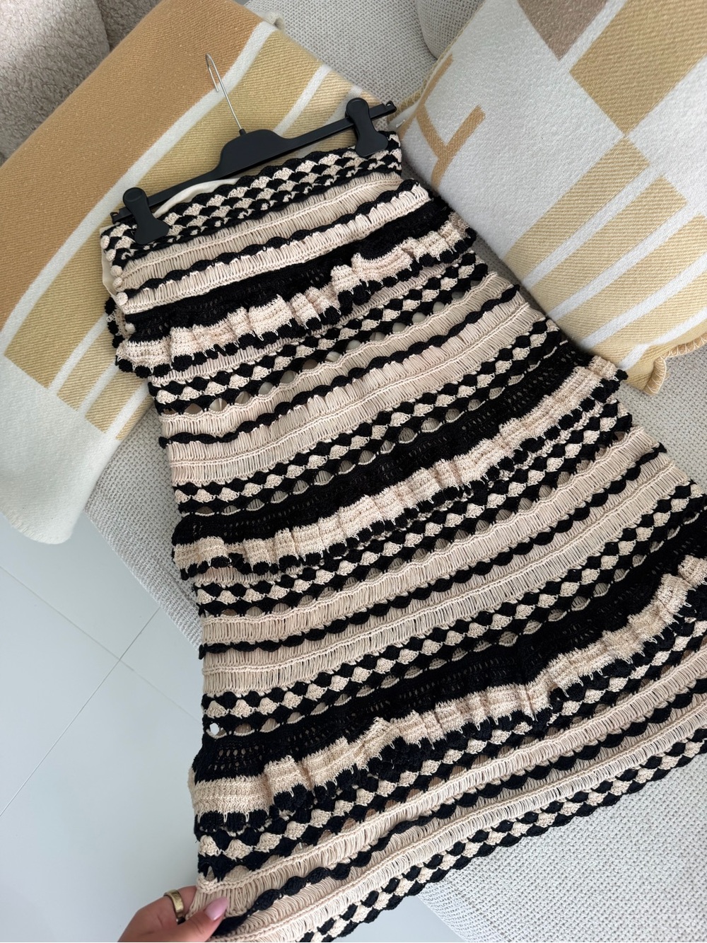 Zimmermann Black & Cream Crochet Knit Skirt Size 1